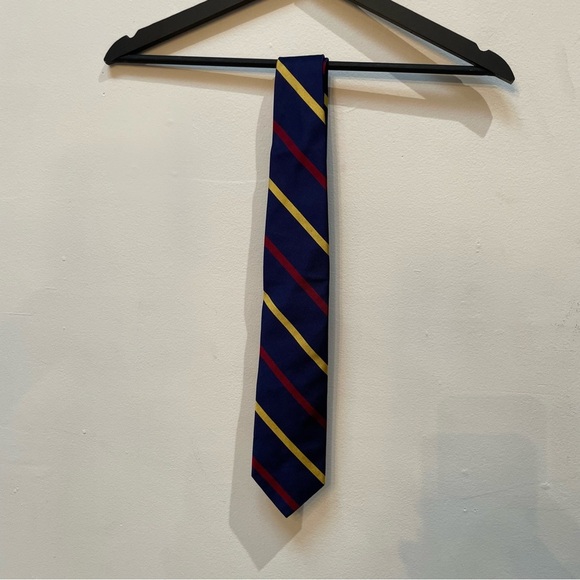 Brooks Brothers Navy Tie with Red and Yellow Stripes - Picture 1 of 4